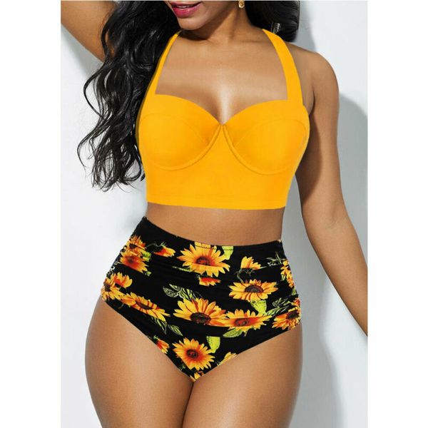 

push womens up padded bra bikini set high waisted swimsuit floral swimwear summer bathing suit beachwear, White;black