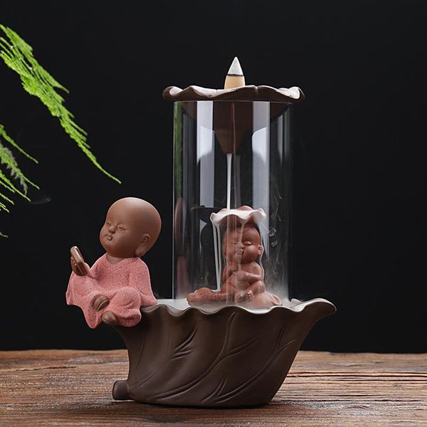

fragrance lamps little monk backflow incense burner with acrylic protective cover ceramic smoke waterfall aromatic holder home decor