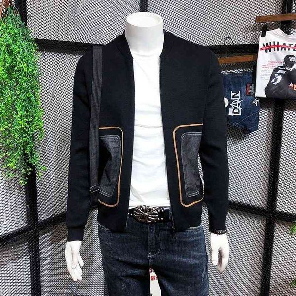 

men's sweaters autumn jacket knitted cardigan outer wear zipper korean style trendy sweater men, White;black