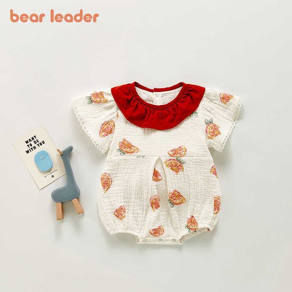 

bear leader born girls fruits print rompers summer fashion flying sleeve jumpsuits toddler baby casual ruffles bodysuits 0-3y 210708, Blue