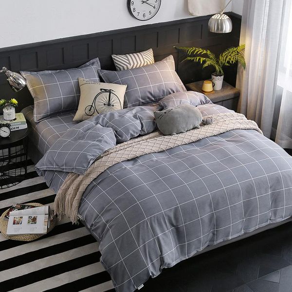 

bedding sets grey check pattern design 3-piece gift aloe cotton sheet quilt cover 4-piece breathable cool comfort style oceania