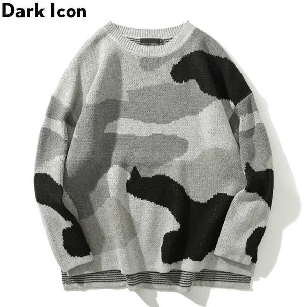 

grey camouflage hip hop sweater men round neck street men's sweaters camo sweater for men 210603, White;black