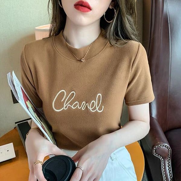 

t-shirt 2021 summer new foreign style letter embroidery short sleeve t-shirt women's korean version versatile age reducing and slim rou, White