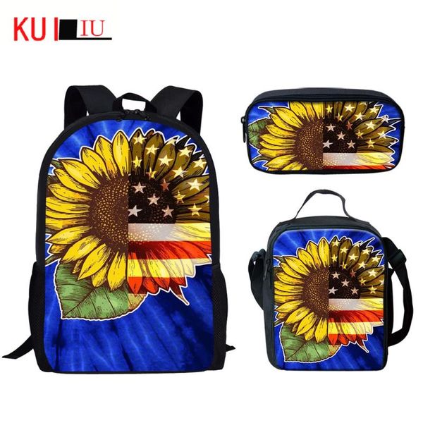 

backpack american flag women's men sunflower 3d print children school bags set teen girls boys satchel lunch bag pencil case