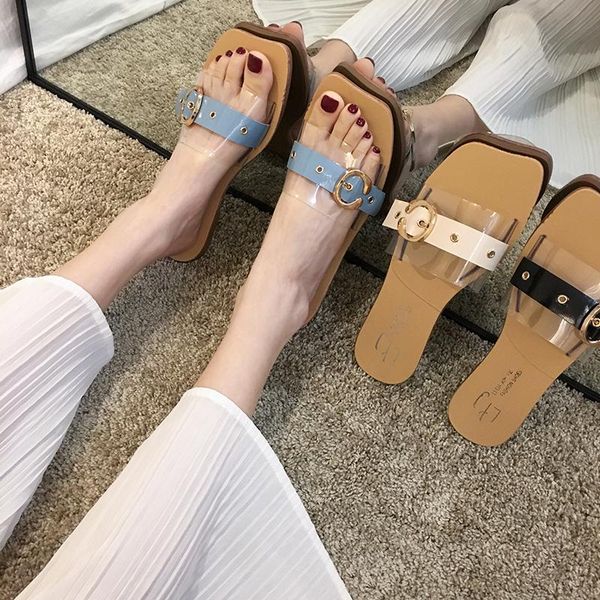 

women's shoes slippers outdoor 2021 summer fashion hundred flat bottom open toe leisure beach mop, Black