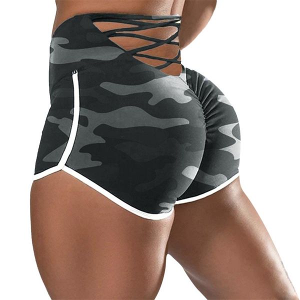 Camuflagem de shorts femininos Camuflagem feminina Esportes de verão tiras altas calças curtas magras para meninas cinza/azul/marrom