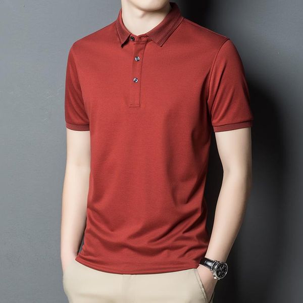 

men's polos natural silk men solid color summer short sleeve golf sport casual male brand clothing, White;black