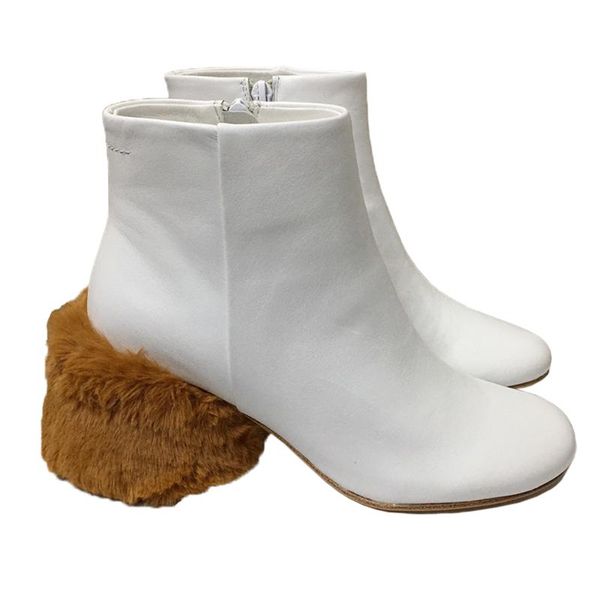 

boots round toe fur around heel fashion women zip comfortable ankle boot classic simple high short, Black