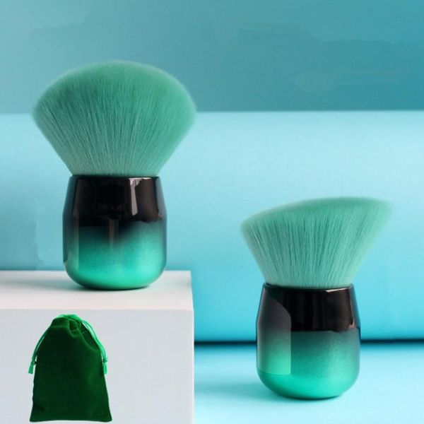 

makeup brushes green mushroom powder brush pro luxury shinny soft make up kabuki blusher cosmetic with velet bag high quality