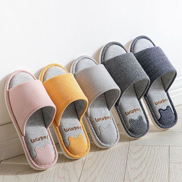 

slippers women men homen spring autumn indoor couple non-slip breathable sweat-absorbing cotton and linen wood floor, Black