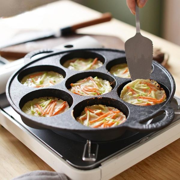 

pans 7-holes cake cooking pan cast iron omelette non-stick pot breakfast egg pie mold kitchen cookware