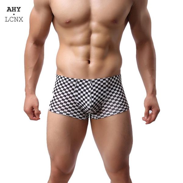 

underpants 2021 men's underwear low waist cozy plaid grid boxers short boy breathable shorts pants man, Black;white