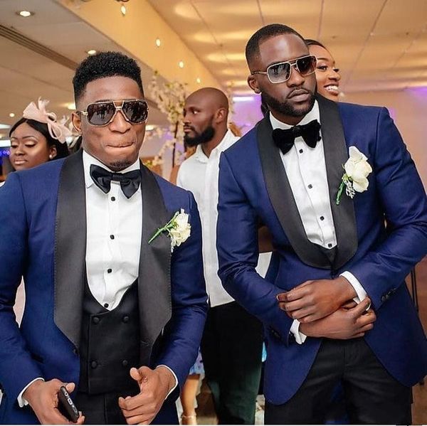 

men's suits & blazers 2021 navy blue groom tuxedos black lapel groomsman wedding suit excellent men business prom jacket blazer jacket+, White;black