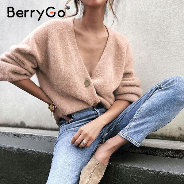 

berrygo casual v-neck short women knitted sweater bat sleeve single-breasted female cardigan solid color flexible ladies 210513, White