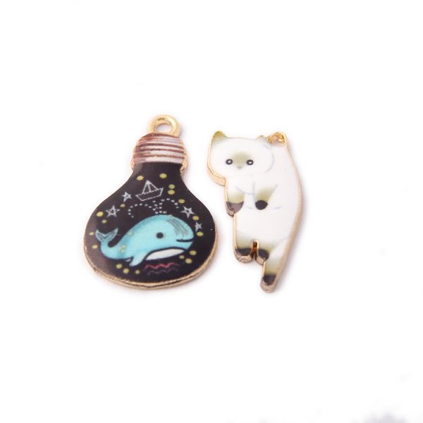 

whole 60pcs/lot gold tone plated enamel alloy charms kawaii animal cat whale oil drop metal earring necklace pendants craft, Bronze;silver