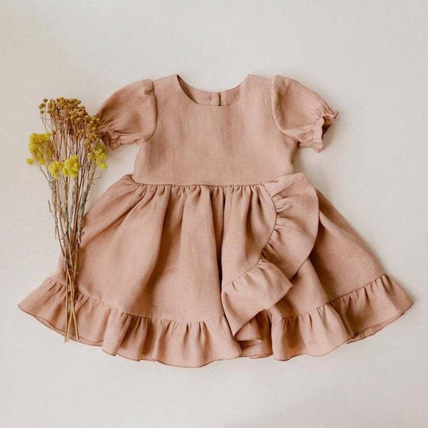 

girl's dresses melario baby girl dress 0-2y solid linen ruffle sleeve kids summer princess party girls toddler clothes, Red;yellow