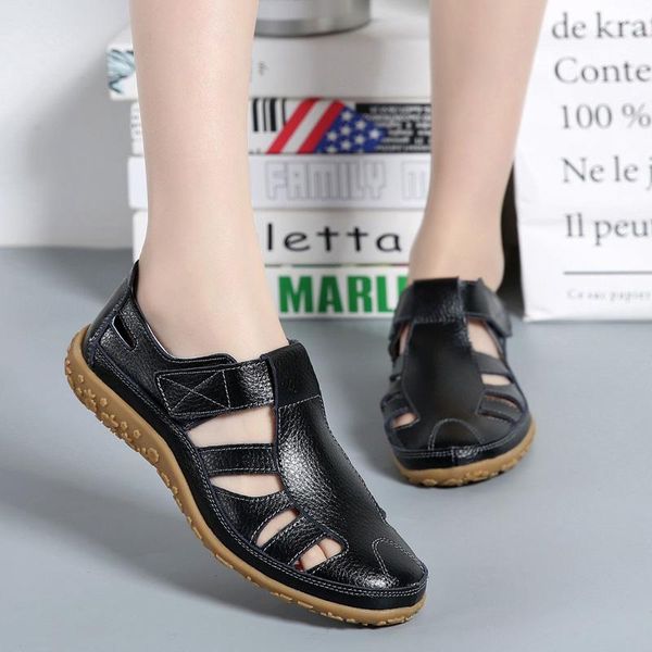 

sandals ladies hook loop women's solid 2021 plus size hollow out flat female casual breathable footwear woman shoes summer, Black