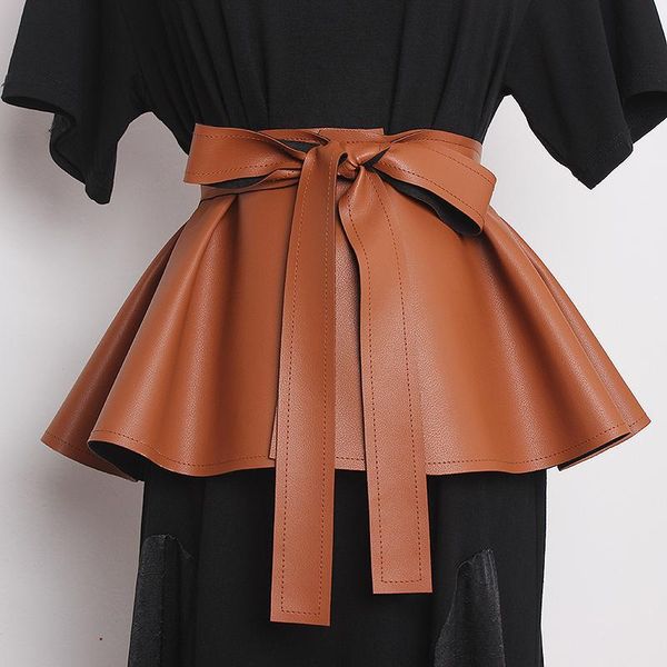 

belts women's runway fashion pu leather cummerbunds female vintage dress corsets waistband decoration wide belt r3335, Black;brown