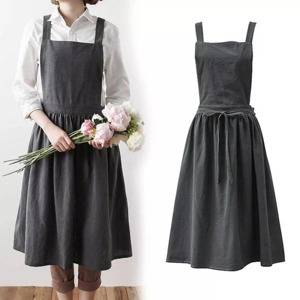 

simple japanese style aprons cotton linen waterproof oil-proof for housework kitchen gardening coffee