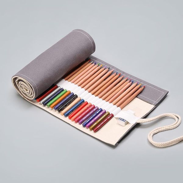 

pencil bags canvas school roll case 12/24/36/48/72 holes pencilcase for girls boys pen bag large penalties storage stationery pouch