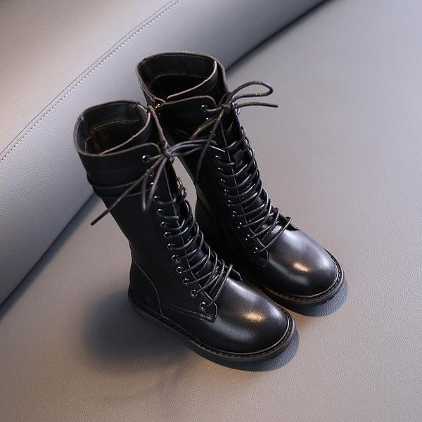 

autumn winter girls knee-high boots fashion black leather children' leisure shoes princess high, Black;grey
