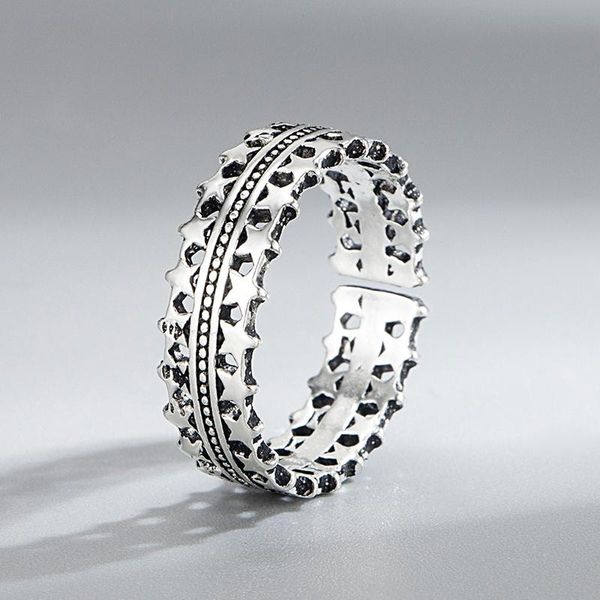 

cluster rings kofsac trendy retro silver color ring for women men finger jewelry two rows of stars lady punk style party accessories gift, Golden;silver