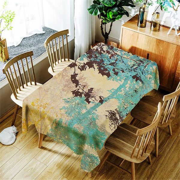

watercolor forest tree leaves print polyester waterproof tablecloth home decoration washable dustproof rectangular table cloth