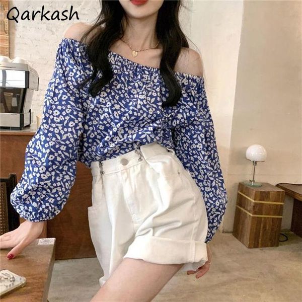 

women's blouses & shirts women slash neck long sleeve korean style loose college design all-match leisure fashion holiday ins, White