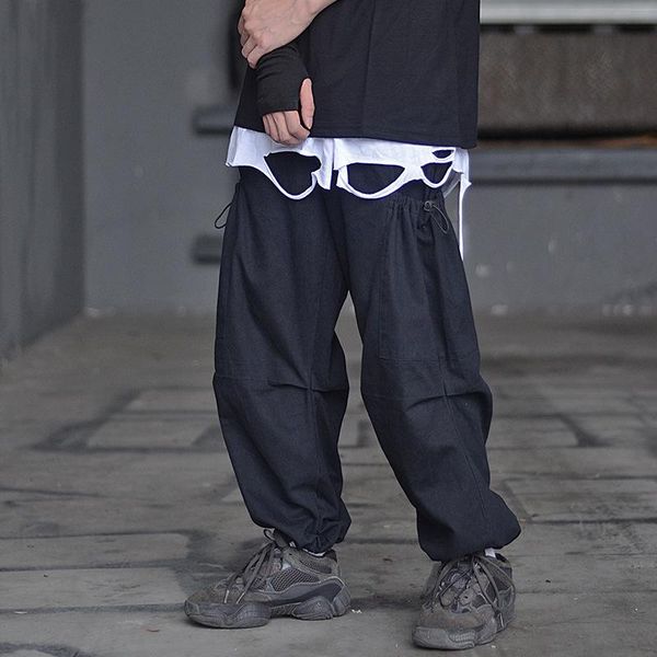 

men fashion casual loose cargo pant jogger sweatpants trousers male streetwear hip hop oversize ankle length pants broadcloth, Black