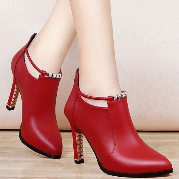 

dress shoes fashion all-match simple stiletto high-heeled women's autumn 2021 pointed short boots women, Black