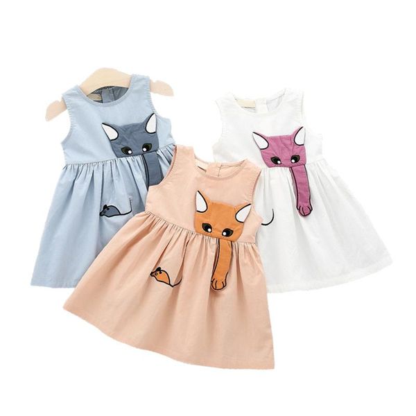 

girl's dresses kid girls dress summer children clothing sleeveless cat catch mouse kids for princess birthday clothes, Red;yellow