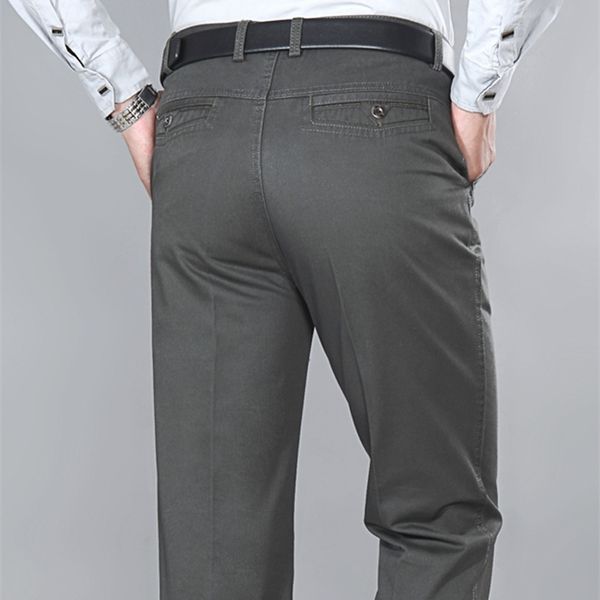 

men's middle-aged elderly straight tube high waist loose casual dad long pants autumn and winter thick, Black