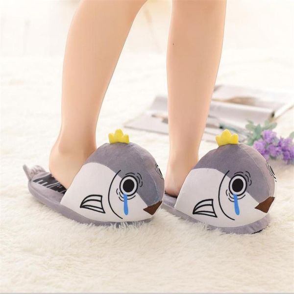 

tearing fish cute smile soft warm indoor slippers non-slip mute office winter autumn plush woman shoes, Black
