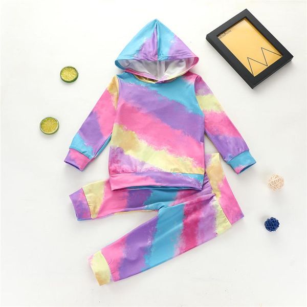 

clothing sets 6m-4y toddler baby girls outfits suits tie dye hooded long sleeve sweatshirts shirt and pant autumn winter 2pcs, White