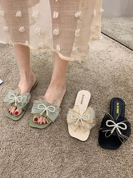 

shoes ladies' slippers butterfly-knot luxury slides slipers women summer flat designer 2021 rome rubber basic pu, Black
