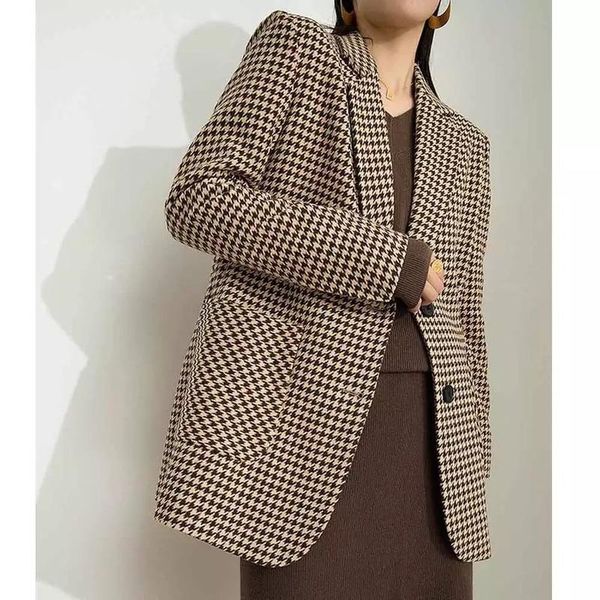 

women's suits & blazers retro houndstooth woolen small suit jacket 2021 spring temperament korean thick cloth ladies, White;black