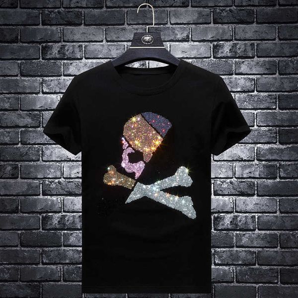 

fashion t shirt 2021 summer men's brand drill short sleeve round neck slim trend half bottom shirt, White;black