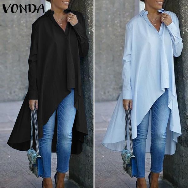 

women's blouses & shirts vonda asymmetric blouse women casual irregular hem party 2021 autumn long sleeve bohemian plus size blusas, White