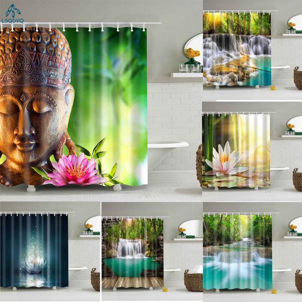 

shower curtains rural landscape creek stone lotus buddha curtain bathroom frabic waterproof polyester with hooks
