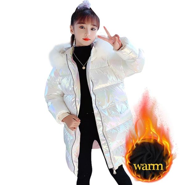 

down coat girls winter fur hoodies -30 girl cotton padded jacket teenage children's clothes 6 8 10 12 14, Blue;gray