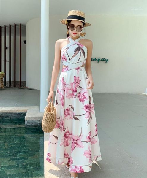 

casual dresses summer bohemia holiday long dress 2021 runway women hang a neck backless bow hollow out slim off shoulder beach party, Black;gray