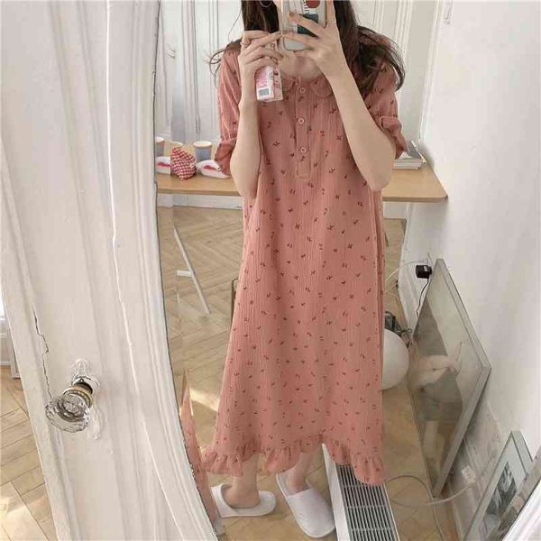 

women's sleepwear pink printed chic homewear summer loose florals sweet princess pajamascotton night kb9z, Black;red
