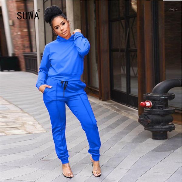 

two piece dress candy color set wholesale streetwear women o neck full sleeve pullover and drawstring trousers tracksuit, White