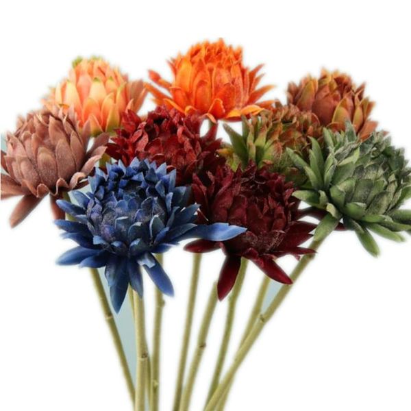 

10pcs silk single stem saussurea flower simulation fake artichoke branch for home wedding centerpieces floral decoration decorative flowers