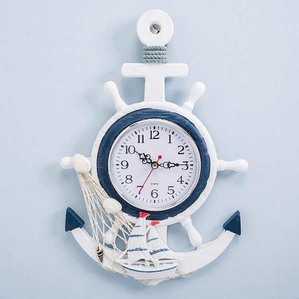 

creative wall clock boat anchor mediterranean style hanging ship ornament for home (a style) clocks