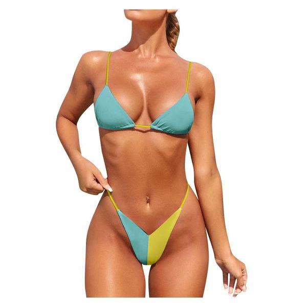 Costumi da bagno da donna Bikini sexy Set a righe Stampa con lacci Gamba alta Costume da bagno a due pezzi Bikini Mujer Ropa Verano 2021 Spiaggia