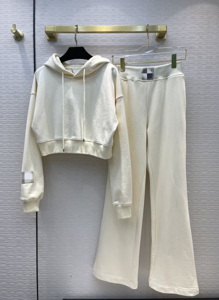 

women's two piece pant 2021 autumn winter fashion hooded coat and long pants brand same style 2 pieces sets women's 1008-1, White