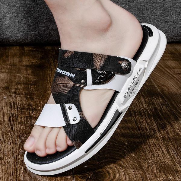 

sandals leather summer soft male shoes for men breathable light beach casual quality walking sandal sandalia masculina, Black