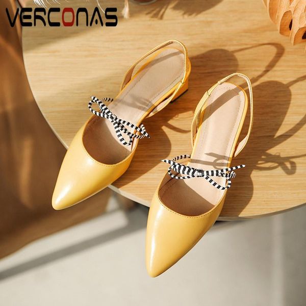 

dress shoes verconas 2021 summer woman pumps sandals brand design genuine leather butterfly-knot pointed toe square heels, Black
