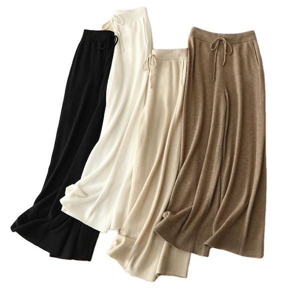 

women's pants & capris shuchan cashmere wide leg knitted full length loose elastic waist high street pantalones de mujer womens fashion, Black;white